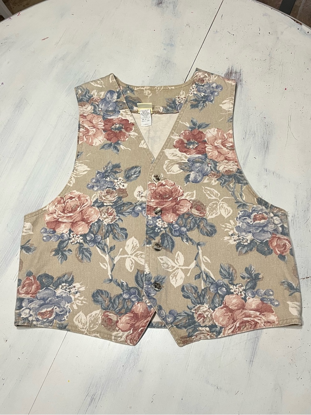 Vintage Vivaldi Jeanswear 90’s Floral Denim Vest Sz L Cotton Country Western
